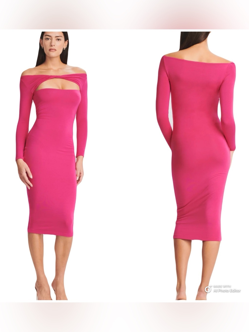 NWT SER.O.YA Irene Hot Pink Long Sleeve Cutout Midi Dress Small Revolve